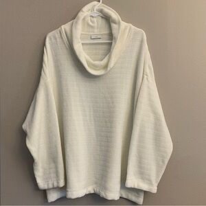 J Jill Turtleneck Sweater Womens Ivory Cream Cowl Neck Ribbed Soft Chenille
